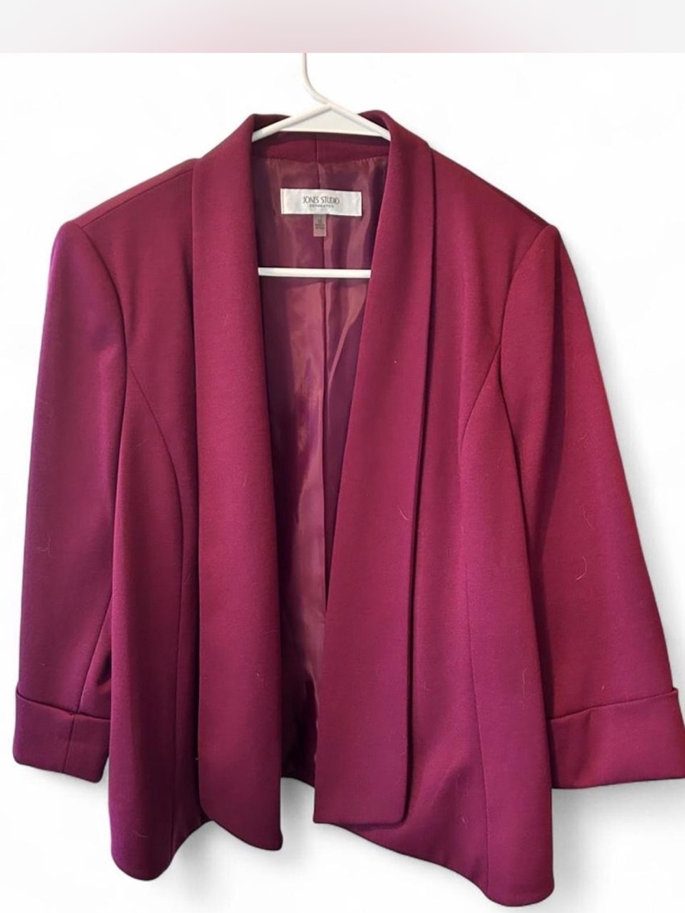 Jones Studio Women's Deep Burgundy Open-Front Shawl Tailored Blazer